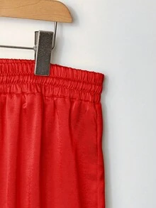 1 pieza Pantalón con cordón de tela tejida de unicolor, adecuado para vacaciones, escuela, fiesta, aeropuerto, actuación en el escenario, otoño/invierno con acabado brillante de primavera - Rojo - Ver 3