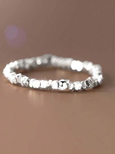 1 szt. regulowany pierścionek ze srebra próby 925, antyalergiczny, z perłami hodowlanymi i elastycznym kruszonym srebrem, minimalistyczny, elegancki i niepowtarzalny design, odpowiedni do noszenia na co dzień, na wakacje, Walentynki, urodziny, prezent na Dzień Matki dla kobiet