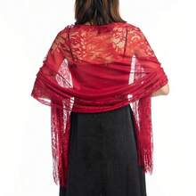 With Tassel Lace Shawl Hollow Solid Color Wedding Bridal Shawl Fashion Scarf Women - Màu Đỏ Sâu - Xem 12