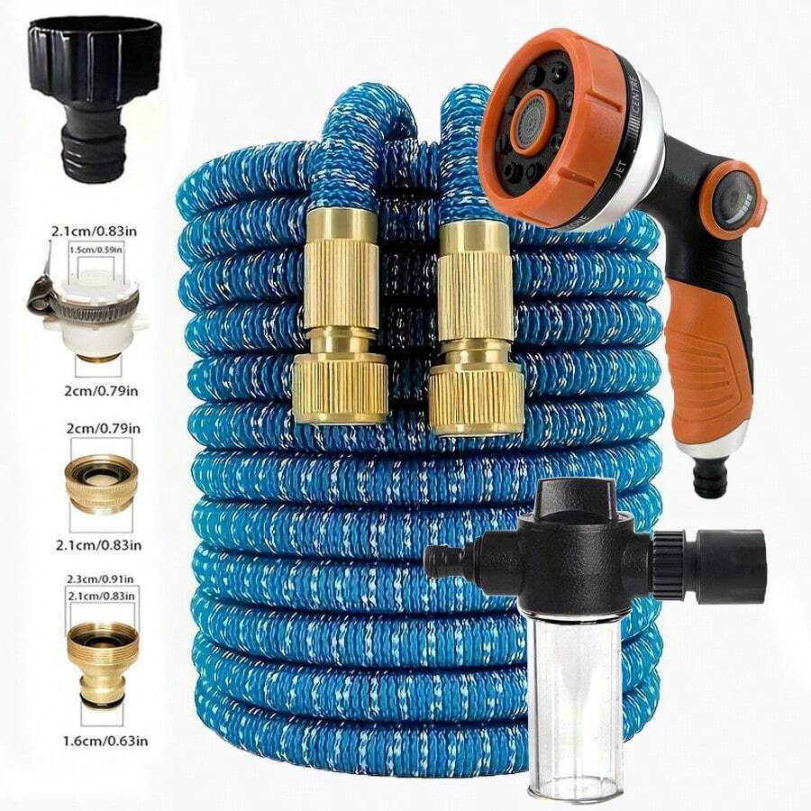 柔性可伸缩灌溉软管，带喷枪和通用接头的神奇花园软管，高压，汽车清洁工具，带可调节控制阀的植物浇水系统，浇水喷头，园艺和草坪用品