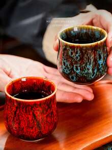 1个热销裂纹釉陶瓷拿铁咖啡杯，小号150毫升水杯，创意个人浓缩咖啡杯，冲洗杯，毕业/家庭聚会杯，情侣杯，中式茶具套装 - 彩色 - 查看 3