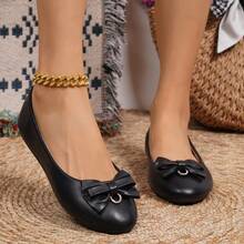 女士蝴蝶结平底鞋，休闲/通勤/户外穿着，夏季 - 黑色 - 查看 6