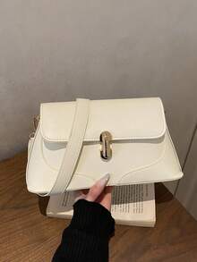 Nova Bolsa de Ombro com Fivela Decorativa de Hardware de Cor Sólida na Moda, Bolsa Feminina Quadrada de Couro Macio e Liso, Adequada para Compras, Carteiras, Compras, Jovens Mulheres, Estudantes Universitários, Novos Ingressantes e Profissionais de Escritório. São muito adequadas para escritórios, universidades, trabalho, negócios, deslocamentos, atividades ao ar livre, viagens e passeios. - Branco - Visão 4