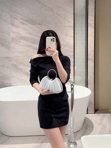 1pc Women's Elegant Pleated Box Design Party Handbag, Luxury Rhinestone Clutch, Charming Formal Evening Bag Suitable For Date, Dance, Birthday, Party And Other Formal Occasions, Prom Bag For Party, Clutch Bag For Wedding, Party Bags,Perfect For Party Wedding Prom Dinner/Banquet Matching With Holiday Party Dress Evening Dress & Sequin Dress ,Wedding , Wedding , Sequin - 銀色 - 查看 7