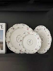 1 Juego de taza y platillo de cerámica con relieve floral estilo retro francés, plato con borde floral colorido y romántico, plato de postre para el té de la tarde, vajilla occidental, adecuado para reuniones en el jardín y charlas de té - Multicolor - Ver 7