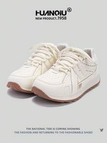 HUANQIU 2026 New Style Women's Shoes, Women's Sneakers, Thick-Soled Casual Shoes, Fashionable , Easy-Matching, Lightweight, Comfortable, Lace-Up, Soft-Soled Casual Shoes, Running Shoes, Beige, All-Season Shoes - Beige - View 3