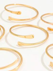 6pcs Fashionable Minimalist Flattened Ends Adjustable Bangle Bracelet Set For Women - Gold - View 4