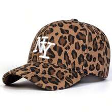1pc Women's NY Leopard Letter Embroidered Baseball Cap, Casual Street Fashion Hat For Spring, Autumn Season, Traveling, Vacation, Beach - 棕色 - 查看 10