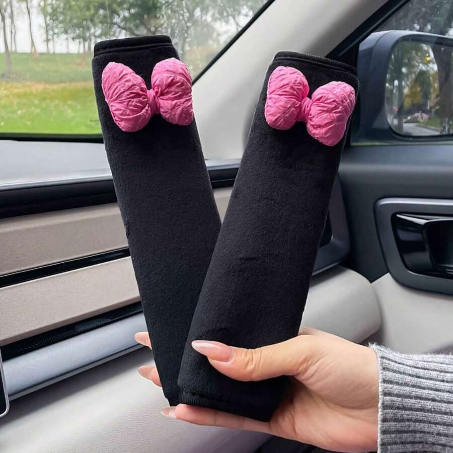 2pcs Car Seat Belt Bow Cover, Cute Bow Interior Seat Belt Anti-Squeeze Protection Cover With Fun Design And Fine Craftsmanship - Shoulder Pads - View 1