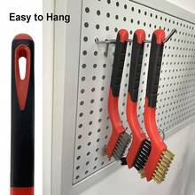 3Pcs Mini Wire Brush Set, Stainless Steel/Brass/Nylon Bristles Wire Brushes, Curved Handle Soft Grip For Rust, Dirt & Paint Scrubbing With Deep Cleaning – 7 Inches (Red) - 3Pcs Red Mixed Brushed - View 2