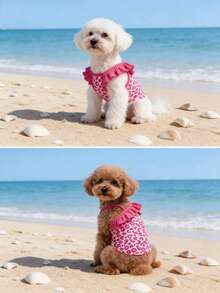 Đầm ren mùa hè thời trang họa tiết da báo, đầm hai chân, đầm cho chó Teddy, đầm dây cho chó nhỏ và chó con. - Màu Hồng Tươi - Xem 6