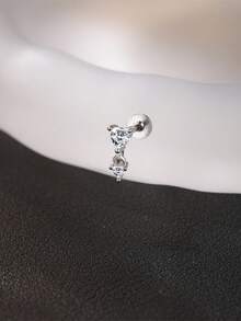 1 đôi bông tai bạc 925 mạ vàng trắng 18K hình trái tim lãng mạn đính đá Moissanite, trang sức khuyên tai ít gây dị ứng, quà tặng trang sức cho phụ nữ, phù hợp để đeo hàng ngày, dự tiệc và đám cưới. - Bạc - Xem 4