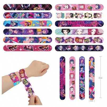 12Pcs K-Pop Slap Bracelets, Creative Dress-Up Toy Accessories, Suitable For Holiday And Birthday Gifts With Random Packaging