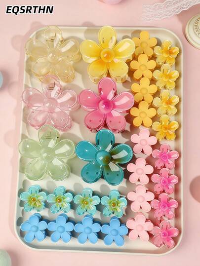 Large And Small Flower Powder In Blue, Yellow And Orange Colors. This Hair Accessory Combines The Freshness And Serenity Of The Summer Seaside Into The Hair. The Transparent-Colored Flowers Are Like Tying The Sea Breeze And Waves Onto The Head. It Is A Must-Have For Energetic Girls During Summer, Suitable For Daily Use Such As Going To Work, School, Going Out For Fun Or On Vacation. It Firmly Grips The Hair.