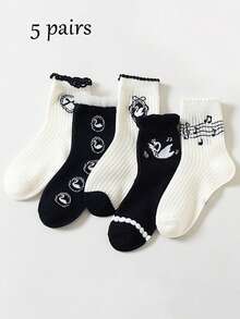 5双春夏新款薄款透气公主风女童袜，优雅黑白天鹅蕾丝女童袜，儿童网眼袜 - 彩色 - 查看 12