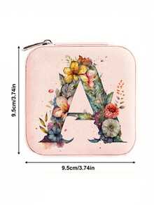 1pc Pink Rose Jewelry Box, Fashion Travel Jewelry Box, Rose Gold Letter, Personalized Gift Travel Jewelry Box, Birthday Gift, Christmas Gift, Gift For Girls - Pink - View 2