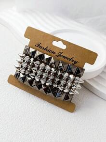 3件套朋克风铆钉手镯套装，男女通用金色个性化铆钉手镯，适合日常佩戴、派对、音乐节等场合 - 彩色 - 查看 5