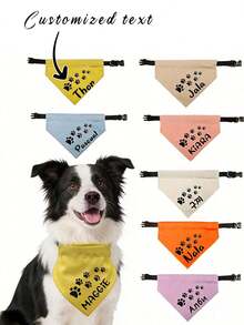 Custom Name Pet Bandana Collar - Personalized Text Paw Print Triangle Bandana, Multi-Color Adjustable Collar For Dogs & Cats-Stylish Paw Print Pet Bandana - Custom Name Triangle Bandana Collar, Multi-Color Pet Accessory For Dogs & Cats-Adjustable Pet Bandana Collar - Custom Name Paw Print Triangle Bandana, Multi-Color Pet Drool Bib For Dogs & Cats- - Multicolor - View 1