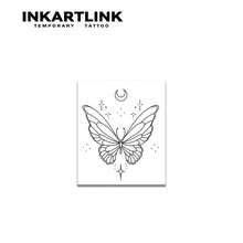 2 PIEZAS Pegatinas decorativas de la serie Mariposa de INKARTLINK, Contorno de mariposa con estrella y luna, Tatuaje corporal temporal resistente al agua, Duración de 1-2 semanas, Tatuaje de jugo de frutas, Adecuado para hombres y mujeres, Imprescindible para personas y fiestas - Negro - Ver 3