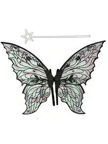 Adult Costume Of Fairy Wings, Shiny And Transparent Wings, Butterfly Fairy Halloween Outfit, Angel Wings, Elf Wings (With Wings And Star Wand) - Multicolor - View 11