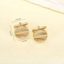 1 Pair 2pcs Gold Tone Round Zinc Alloy Men's Shirt Cufflinks, Striped Formal Cuff Links Suitable For All Seasons, Gift For Men, Friends School Elegant Casual Business Wedding Season Gift For Groom & Groomsmen - 金色 - 查看 3