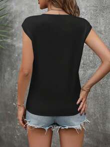 Lip Print Unique Design Casual Sleeveless Tank Top, Women's Fashionable V-Neck Top, Stylish Women's Cool Spring-Summer Tank Top - 黑色 - 查看 2