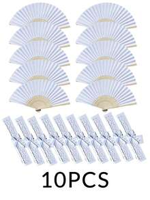 Bộ 10/30/50 chiếc quạt cầm tay gấp gọn màu trắng khắc tên cá nhân, kèm túi quà, chất liệu polyester cao cấp, thích hợp cho đám cưới, tiệc cô dâu, sinh nhật, lễ rửa tội, lễ rước lễ lần đầu - Không cần điện, không lông vũ. - Nhiều màu - Xem 9