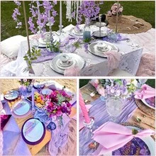 1pc Cheese Cloth Table Runner 10ft, Romantic Wedding Cheese Cloth Decor, Bridal Shower Engagement Party Decoration - Violet Purple - View 5