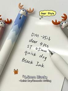 4 bút bi mực gel hình gia đình hươu, ngòi xoay 0.5mm, màu đen, khô nhanh, viết trơn tru, thích hợp cho học sinh chuẩn bị năm học mới. - bút gel - Xem 4