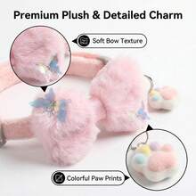 [Non-Removable] Bow Decor Soft Plush Cute Cat Collar With Bell, Dopamine Paw Print Decor, Suitable For Small Dogs And Cats, Adjustable, Safety Buckle, Durable Pet Collar, Gift For Pets - Multicolor - View 4