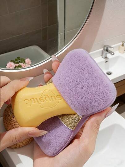 Madebyblanc 2-In-1 Soap Pouch, Sponge Bath Pouch, Soap Bag, Can Hold Soap, Sponge, Lather Sponge, Creative Sponge, Bath Sponge - Bath Ball - Loofah - Super Soft Loofah / Rich In Ice, Suitable For Home Bathroom And Shower Accessories / Cleaning Tools / Soap Box / Soap Cleaning Tools / Foam Net Shower Back Scrubber, Bar Soap Bag, Flower Shaped Soap Bag, Exfoliating Mesh Body And Face Cleansing Tool, Bathing Foam Making Tool, Home Living (White)