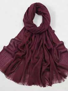120g Faux Linen Solid Color Tassel Warm Scarf Shawl, Travel Gift, Bamboo Knit Wrap - Burgundy - View 1