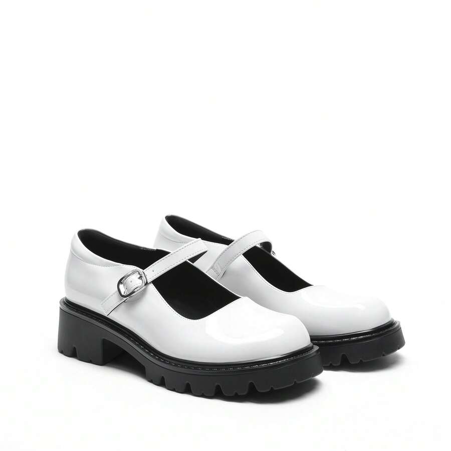 Women's Mary Jane Platform Shoes Closed Toe Chunky Block Low Heel Cute Vacation Shoes Back To School Shoes College Student Shoes - trắng - Xem 1