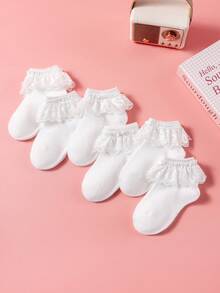 6/3/1 Pair Baby/Toddler Girls' Spring/Summer Double-Layer Lace Trim Socks, Elegant Sweet Fine Smooth Dance Socks, Cute Casual Soft Breathable Moisture-Wicking White Short Socks, Suitable For Princess Dress, Dance Practice, Birthday Party, Travel, Multiple Combinations Available - White - View 15