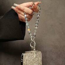1pc Luxury Crystal Beaded Wrist Phone Lanyard, Keychain, Bag Pendant, Ideal Gift For Friends And Family - Multicolor - View 4