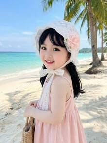 1pc White Lace Flower Girls Sun Hat, Breathable UV Protection Princess Style Embroidered Children Cap - 1PC - View 10