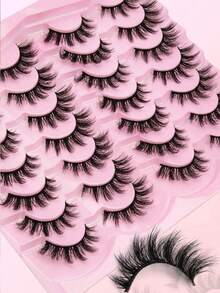 14对装大容量奢华蓬松仿貂毛假睫毛盒 - 自然交叉式假睫毛，浓密卷翘，打造迷人妆容 - 柔软轻盈，可重复使用条状假睫毛，自然柔软蓬松交叉加长浓密仿貂毛假睫毛 - 查看 5