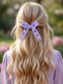 2个浅蓝色蕾丝发夹，甜美心形蝴蝶结发夹，休闲日常发卡，带尾巴，青少年发饰 - 紫色 - 查看 8