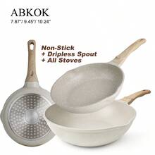 1 pieza Sartén antiadherente de fondo plano, apta para todo tipo de cocinas, disponible en negro/blanco, utensilios de cocina esenciales, sartén de fondo plano de aluminio fácil de limpiar - Ver 1