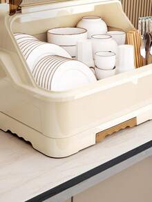 Kitchen Drain Bowl Cabinet With Cover, Dish Bowl Plate Cutlery Storage Box, Household Tableware Organizer Rack, Dish Drainer Cabinet - Multicolor - View 4