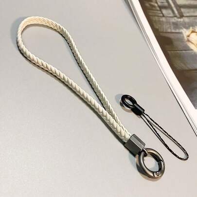 High-End Leather Braided Wrist Strap, Crossover Design Phone Lanyard, Short Women Phone Charm With Keychain, Portable