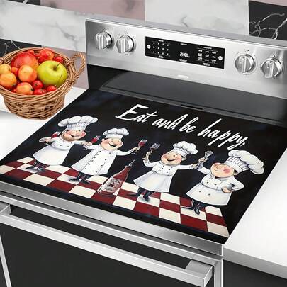 1pc Cartoon Chef Printed Pattern, Protective Pad For Induction Cooker, Suitable For Stoves, Induction Cookers And Ceramic Stoves To Prevent Scratches. Multifunctional Furnace Cover. Easy To Clean. Heat Resistance. Beautiful Family Kitchen Decoration