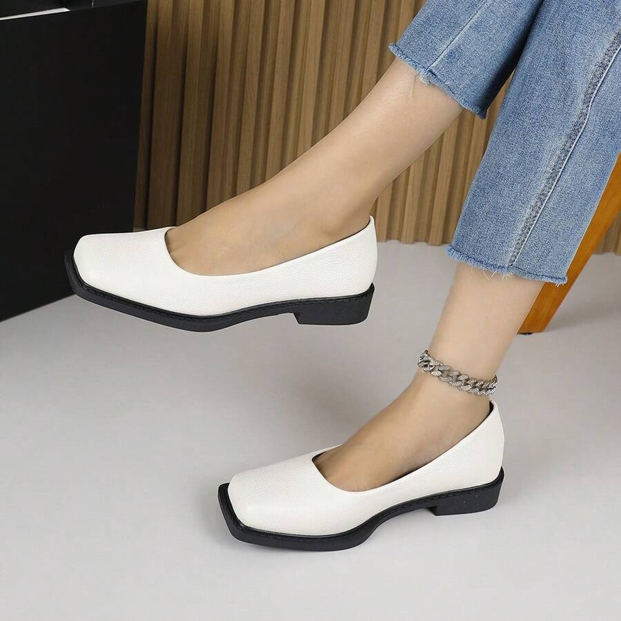 2026 New Women's Apricot Embossed Square Toe Flat Loafers, Minimalist Commuting Work Daily Versatile Slip-On Shoes - Apricot - View 1