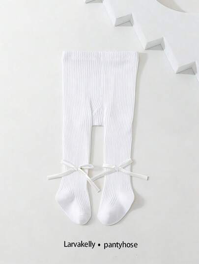 1件装女童简约百搭蝴蝶结装饰紧身裤，棉质柔软舒适，适合搭配连衣裙，春季、秋季及所有季节