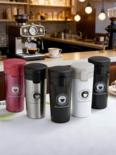 1pc 380ml/510ml Portable Coffee Cup, Travel Mug, Stainless Steel Vacuum Insulated Cup With Non-Slip Sleeve, Elegant Design, Suitable For Latte, Coffee, Tea, Juice - For Men And Women