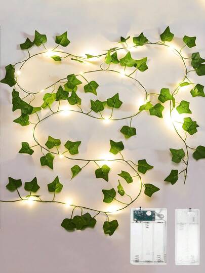 100 piezas Guirnalda de hiedra artificial LED, luces de cadena de hojas perennes, luces de hadas de plantas falsas, funcionan con batería, decoración de primavera, decoración interior, decoración de valla de jardín, fiesta de boda, festival, corona, patio, exterior, porche, fiesta, vacaciones, boda, mesa de comedor
