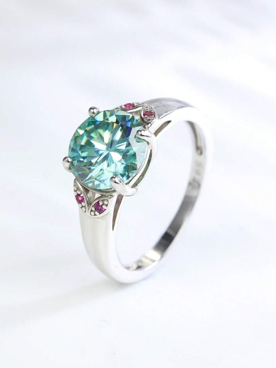 1枚S925银3克拉绿色莫桑石戒指，奢华优雅的四爪镶嵌设计，清新亮丽的绿色莫桑石，闪耀夺目，适合求婚、订婚、日常佩戴、情人节、生日、周年纪念日等场合作为礼物。 - 銀色 - 查看 1