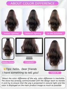 Tóc giả tổng hợp dài 28 inch với kiểu tóc gợn sóng tự nhiên màu nâu sô cô la tuyệt đẹp. Được làm từ sợi chịu nhiệt để đảm bảo độ bền. Bộ tóc giả này hoàn hảo để sử dụng hàng ngày, mang lại vẻ ngoài tự nhiên và chân thực. - Màu nâu Sô-cô-la - Xem 10