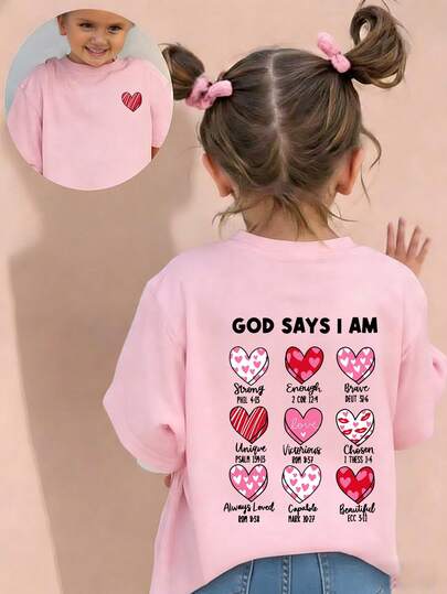 Young Girl Casual Funny Print Round Neck Short Sleeve T-Shirt, Summer Top