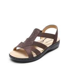 Flat Sandals For Women Comfortable Elastic Strap Walking Sandals Rhinestone Open Toe Casual Sandals - màu nâu - Xem 6